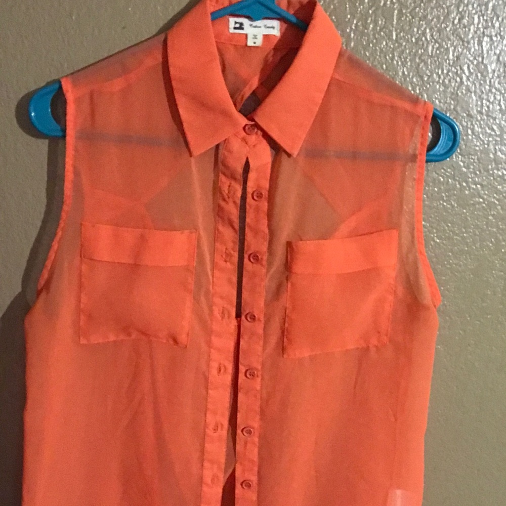Orange see through button up
